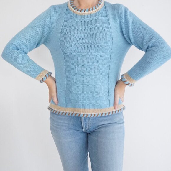 Vintage I.C.I.E Roma Sky Blue Knit 3D Crewneck Sweater S - Picture 2 of 10